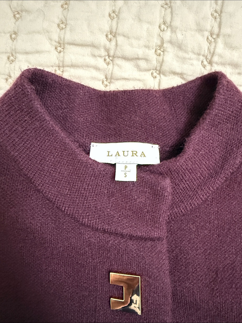 Laura Plum Purple Petite Cardigan | Gold Statement Buttons | Luxe Thick Knit | S